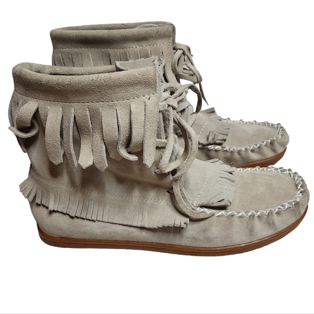 Softmoc Grey Suede Moccasin Fringe Boots Bootie‎ Women's Size 7